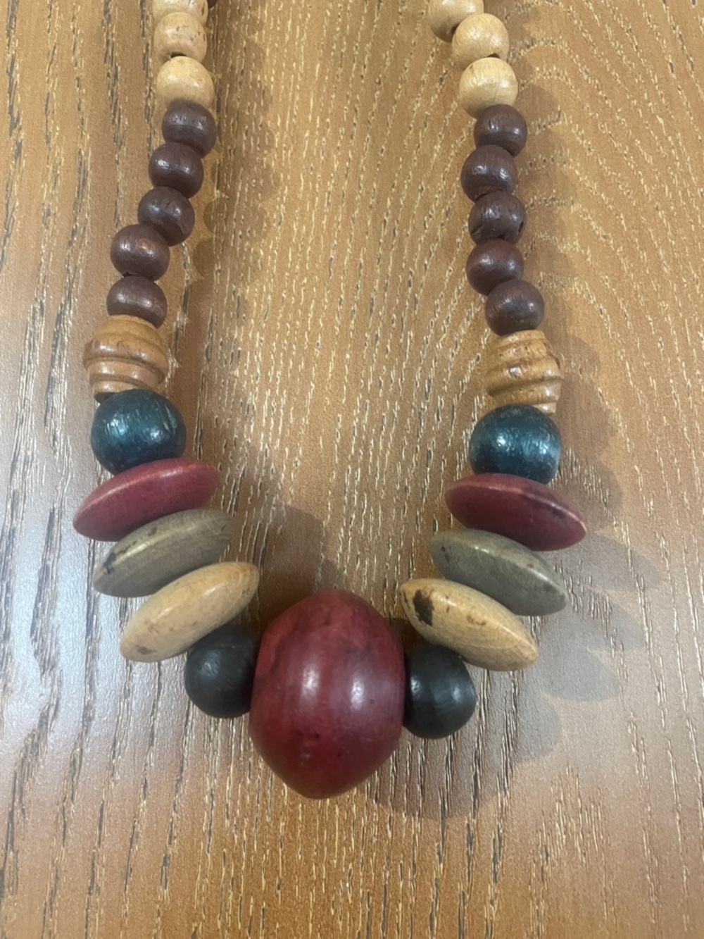 Bohemian Multicolor Wooden Bead Necklace - Unbranded - 11in long - Picture 2 of 3
